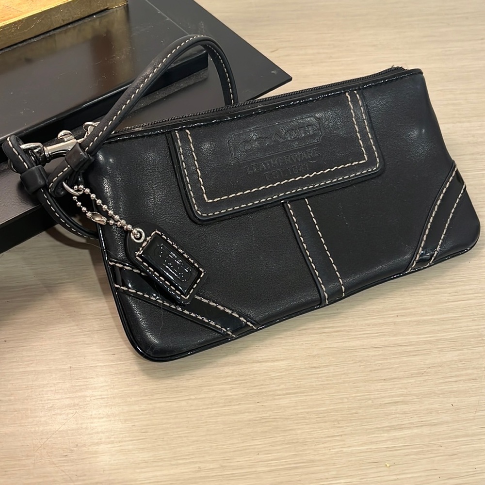 Vintage Coach black leather wristlet
